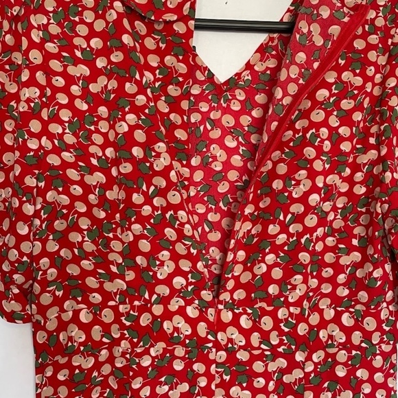 NWT Allegra K. Cherry Short Sleeve V-neck Ruffle Red Mini Dress; Size Small - Picture 5 of 7